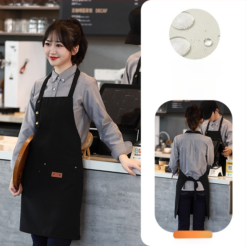 Vandeniui atspari drobės prijuostė, logotipo spausdinimas, skirtas maitinimui, skirtas baristai, pieno arbatos parduotuvei, manikiūro ir virtuvės kombinezonams moterims.