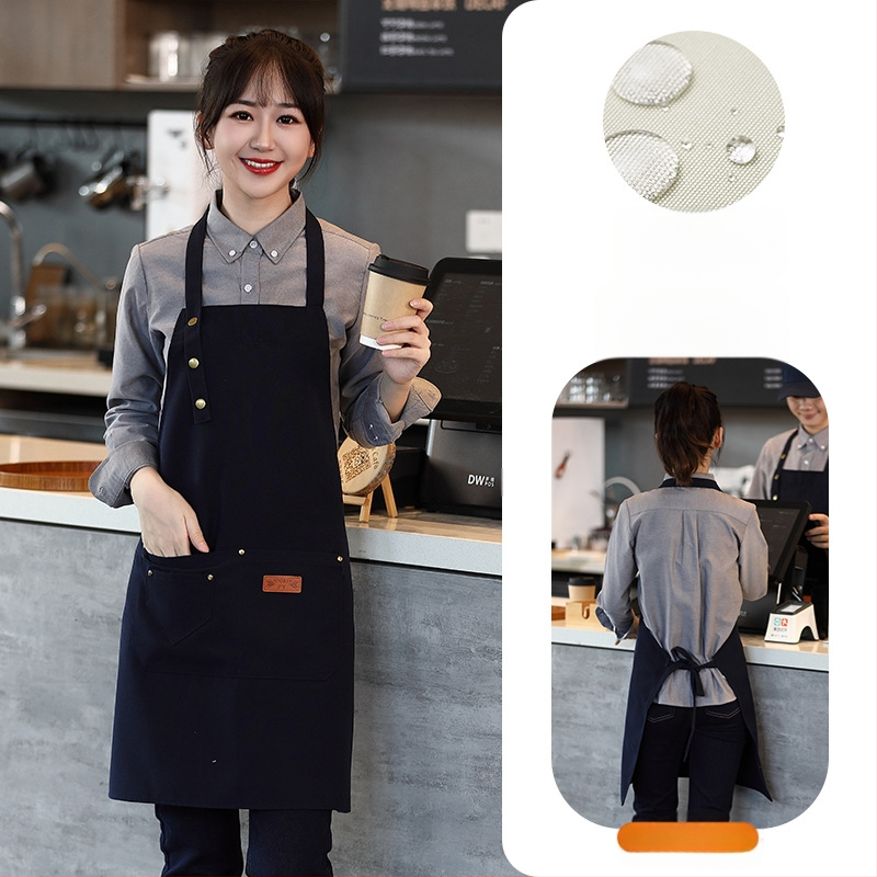 Vandeniui atspari drobės prijuostė, logotipo spausdinimas, skirtas maitinimui, skirtas baristai, pieno arbatos parduotuvei, manikiūro ir virtuvės kombinezonams moterims.