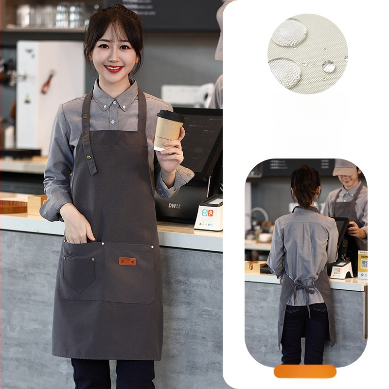 Vandeniui atspari drobės prijuostė, logotipo spausdinimas, skirtas maitinimui, skirtas baristai, pieno arbatos parduotuvei, manikiūro ir virtuvės kombinezonams moterims.