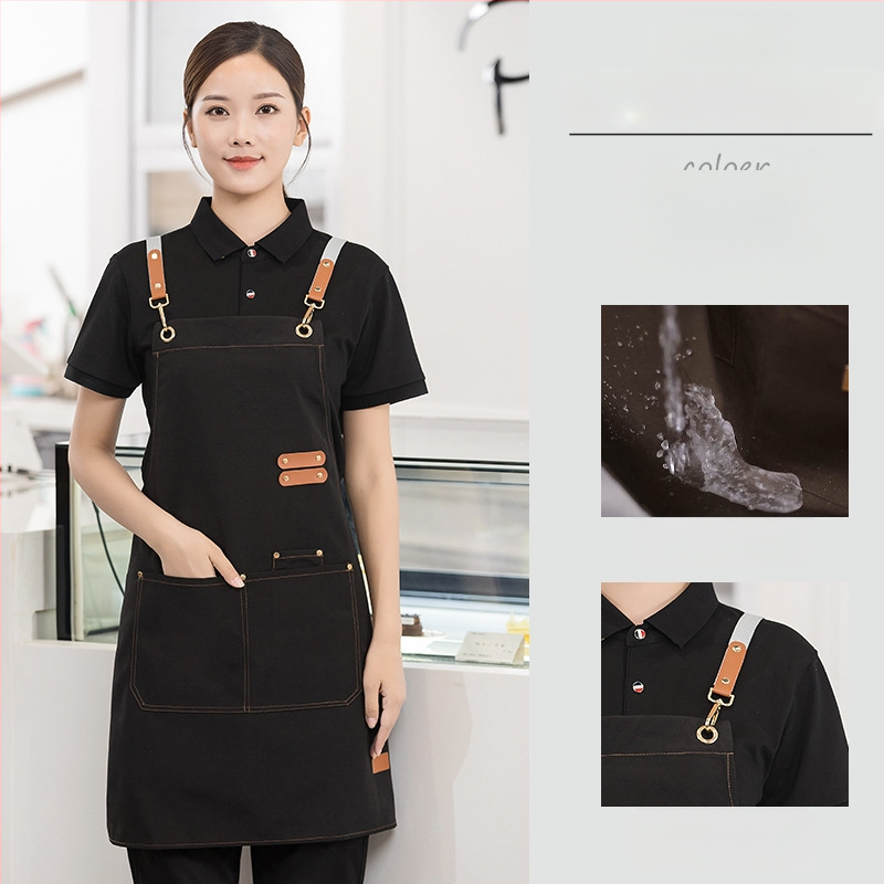 Vandeniui atspari drobės prijuostė, logotipo spausdinimas, skirtas maitinimui, skirtas baristai, pieno arbatos parduotuvei, manikiūro ir virtuvės kombinezonams moterims.