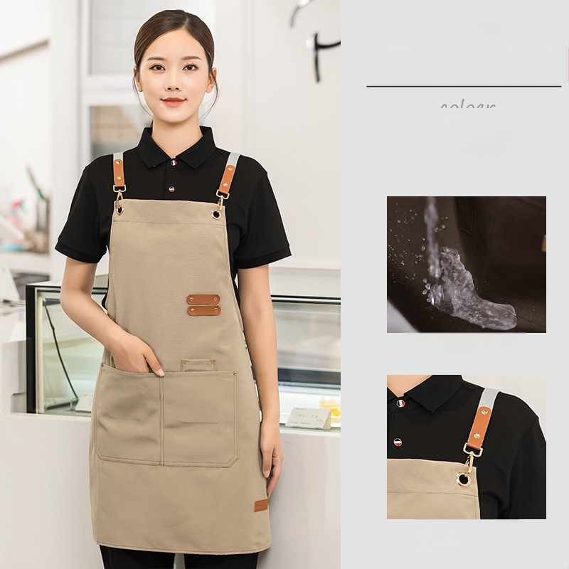 Vandeniui atspari drobės prijuostė, logotipo spausdinimas, skirtas maitinimui, skirtas baristai, pieno arbatos parduotuvei, manikiūro ir virtuvės kombinezonams moterims.