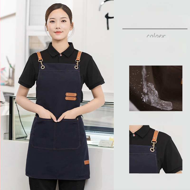 Vandeniui atspari drobės prijuostė, logotipo spausdinimas, skirtas maitinimui, skirtas baristai, pieno arbatos parduotuvei, manikiūro ir virtuvės kombinezonams moterims.