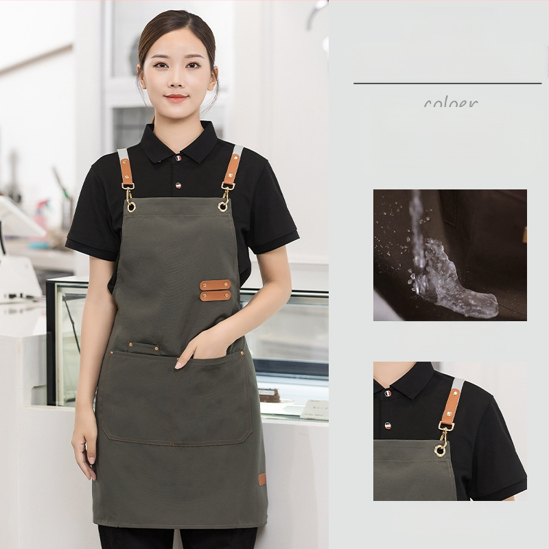 Vandeniui atspari drobės prijuostė, logotipo spausdinimas, skirtas maitinimui, skirtas baristai, pieno arbatos parduotuvei, manikiūro ir virtuvės kombinezonams moterims.