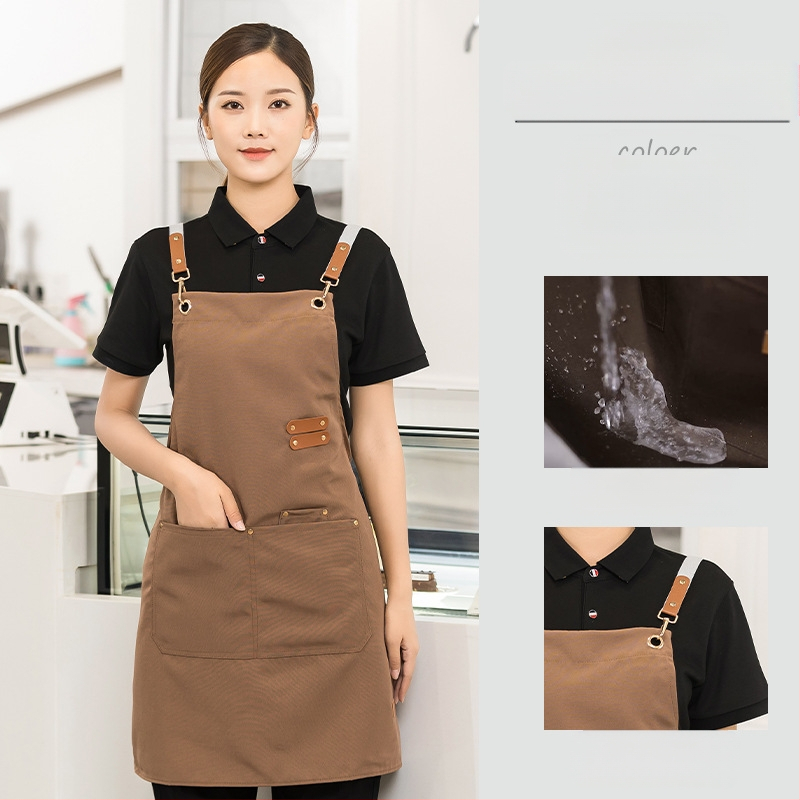 Vandeniui atspari drobės prijuostė, logotipo spausdinimas, skirtas maitinimui, skirtas baristai, pieno arbatos parduotuvei, manikiūro ir virtuvės kombinezonams moterims.