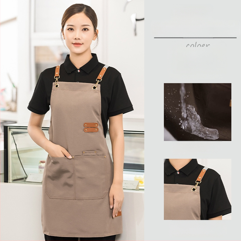 Vandeniui atspari drobės prijuostė, logotipo spausdinimas, skirtas maitinimui, skirtas baristai, pieno arbatos parduotuvei, manikiūro ir virtuvės kombinezonams moterims.