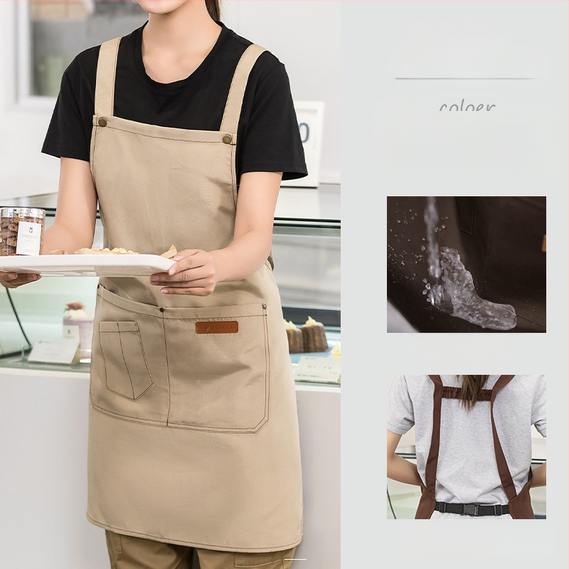 Vandeniui atspari drobės prijuostė, logotipo spausdinimas, skirtas maitinimui, skirtas baristai, pieno arbatos parduotuvei, manikiūro ir virtuvės kombinezonams moterims.