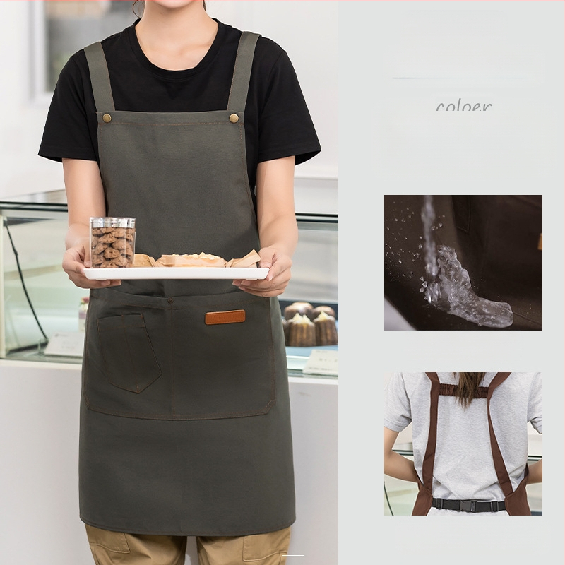 Vandeniui atspari drobės prijuostė, logotipo spausdinimas, skirtas maitinimui, skirtas baristai, pieno arbatos parduotuvei, manikiūro ir virtuvės kombinezonams moterims.