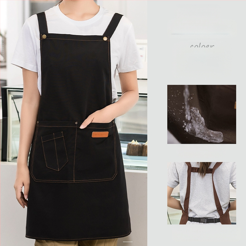 Vandeniui atspari drobės prijuostė, logotipo spausdinimas, skirtas maitinimui, skirtas baristai, pieno arbatos parduotuvei, manikiūro ir virtuvės kombinezonams moterims.