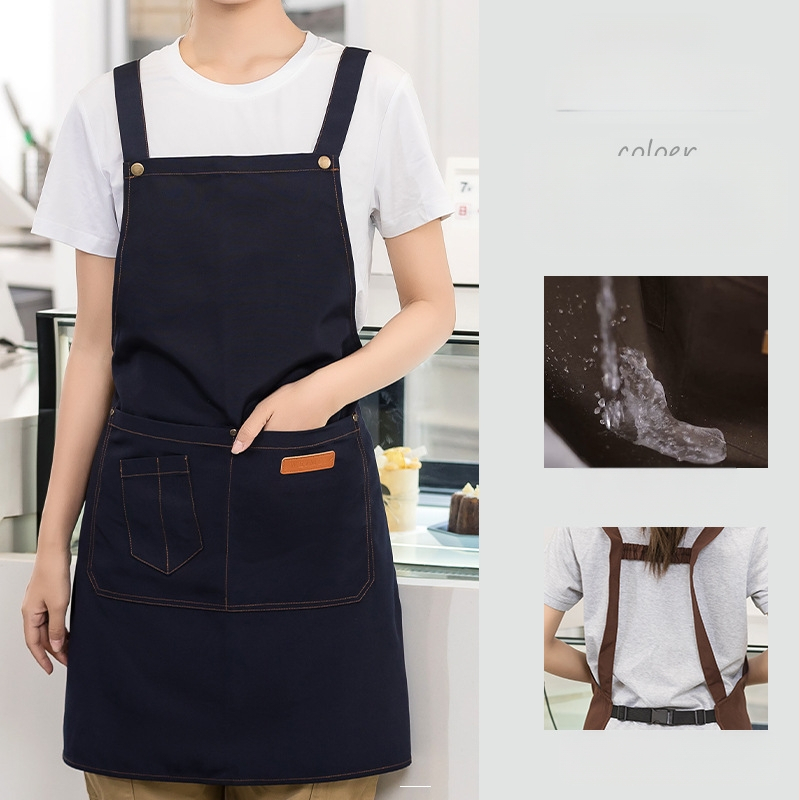 Vandeniui atspari drobės prijuostė, logotipo spausdinimas, skirtas maitinimui, skirtas baristai, pieno arbatos parduotuvei, manikiūro ir virtuvės kombinezonams moterims.