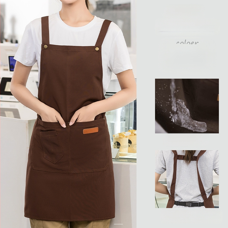 Vandeniui atspari drobės prijuostė, logotipo spausdinimas, skirtas maitinimui, skirtas baristai, pieno arbatos parduotuvei, manikiūro ir virtuvės kombinezonams moterims.