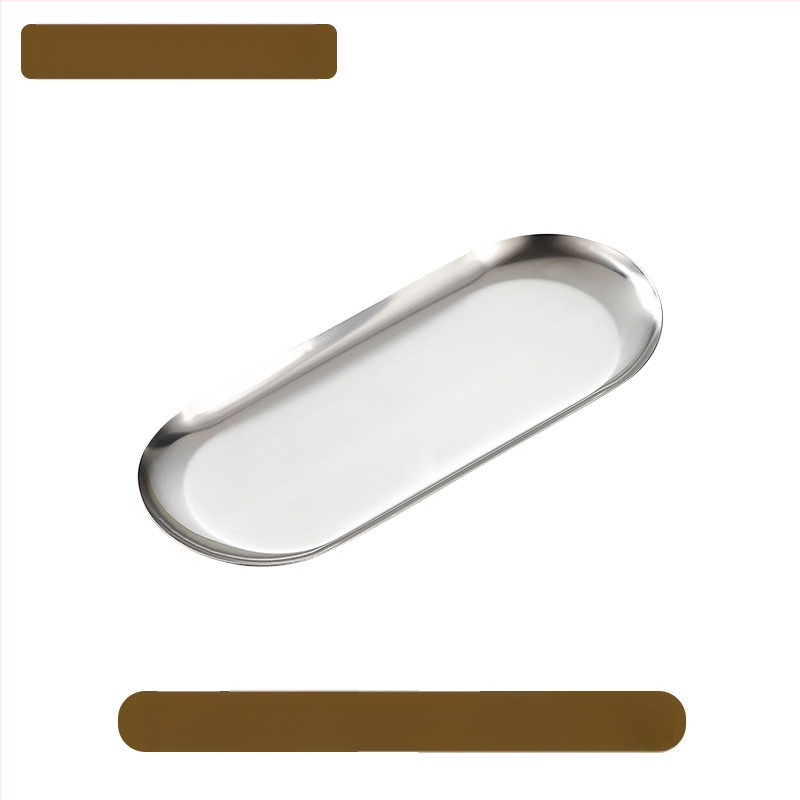 Határokon átnyúló snack étel kenyér sütemény snack négyzet alakú tányér lapos alváz koreai stílusú arany rozsdamentes acél ovális tükörtányér