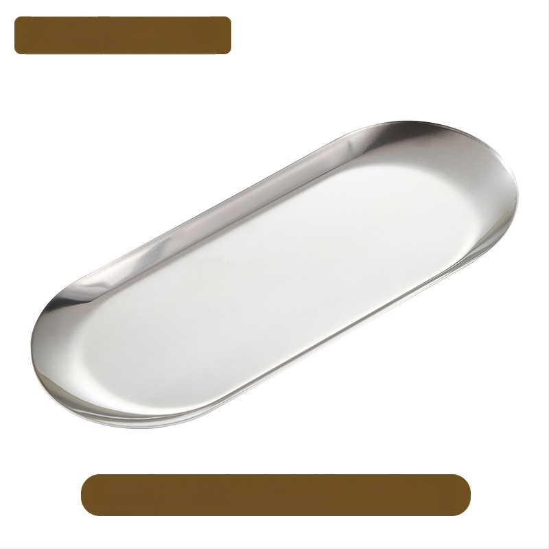 Határokon átnyúló snack étel kenyér sütemény snack négyzet alakú tányér lapos alváz koreai stílusú arany rozsdamentes acél ovális tükörtányér