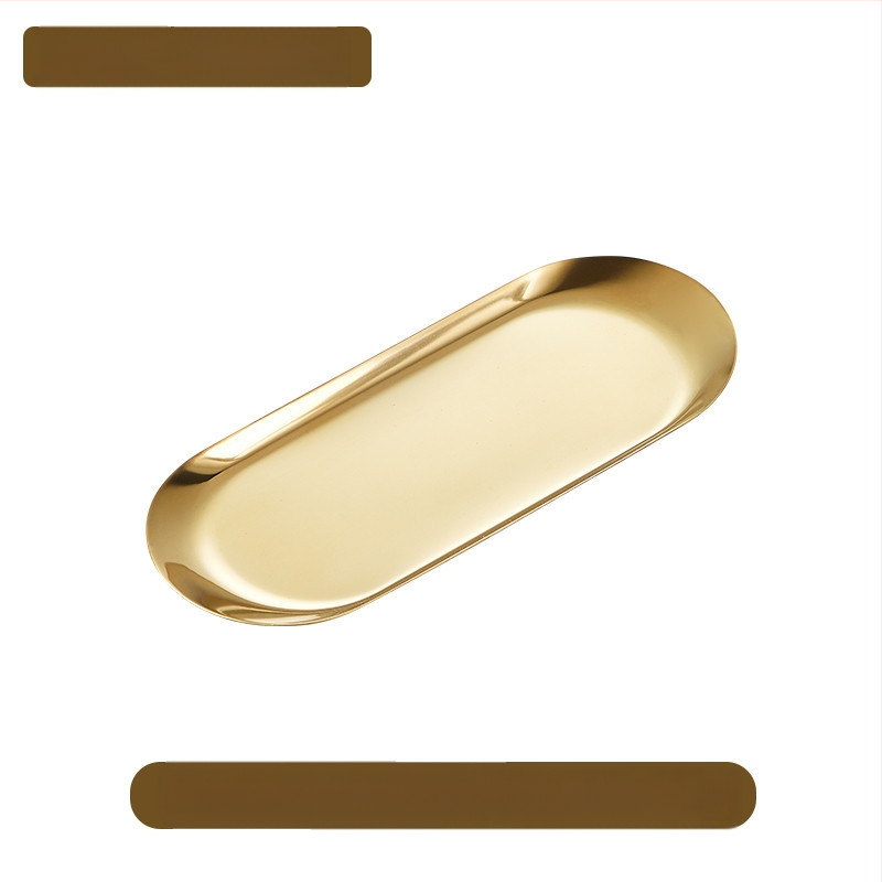 Határokon átnyúló snack étel kenyér sütemény snack négyzet alakú tányér lapos alváz koreai stílusú arany rozsdamentes acél ovális tükörtányér