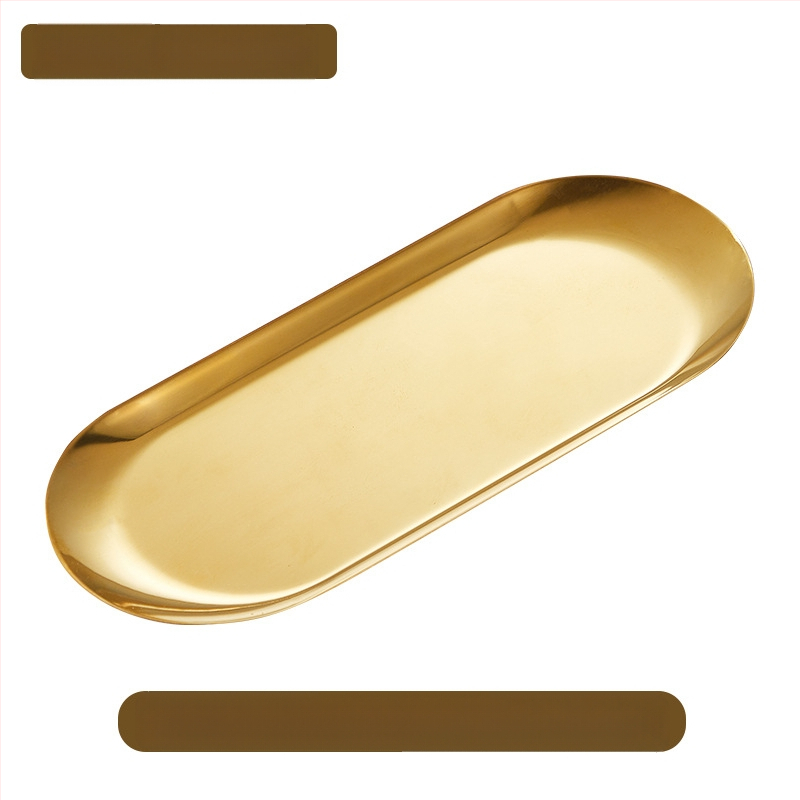 Határokon átnyúló snack étel kenyér sütemény snack négyzet alakú tányér lapos alváz koreai stílusú arany rozsdamentes acél ovális tükörtányér