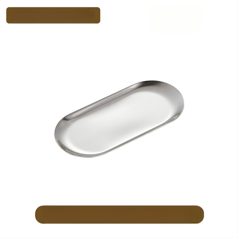 Határokon átnyúló snack étel kenyér sütemény snack négyzet alakú tányér lapos alváz koreai stílusú arany rozsdamentes acél ovális tükörtányér