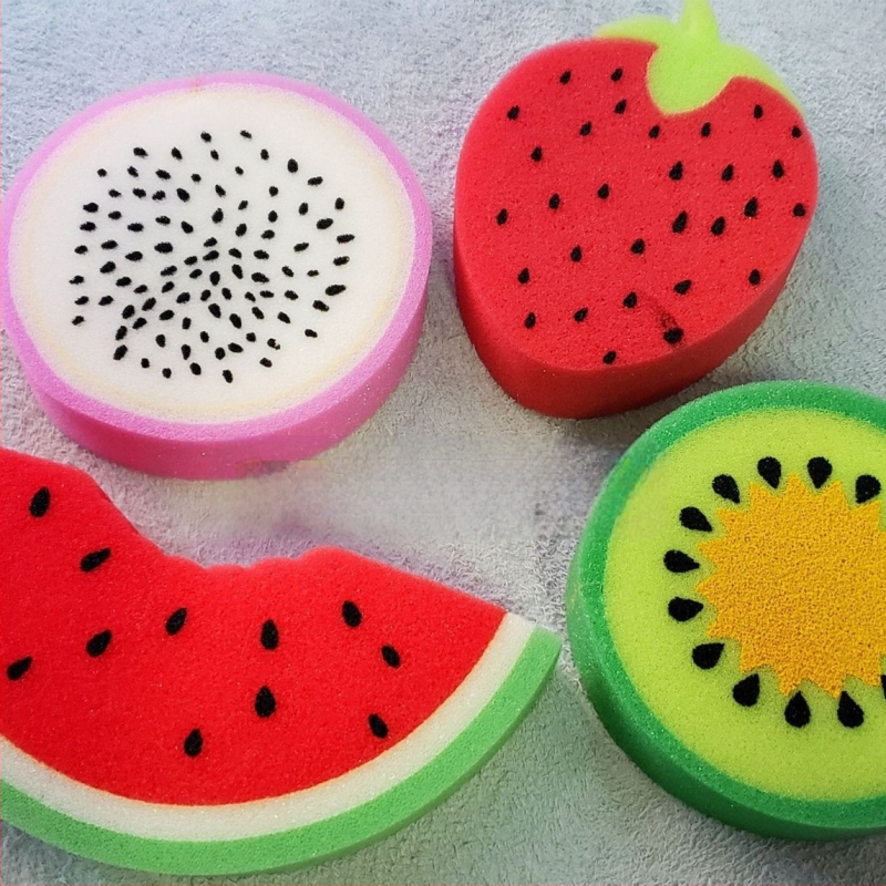 Rajzfilm fürdőszivacs, édes narancs, eper, sárgadinnye, mangó, mosogatószivacs, gyerek fürdőlepedő, nagykereskedelem