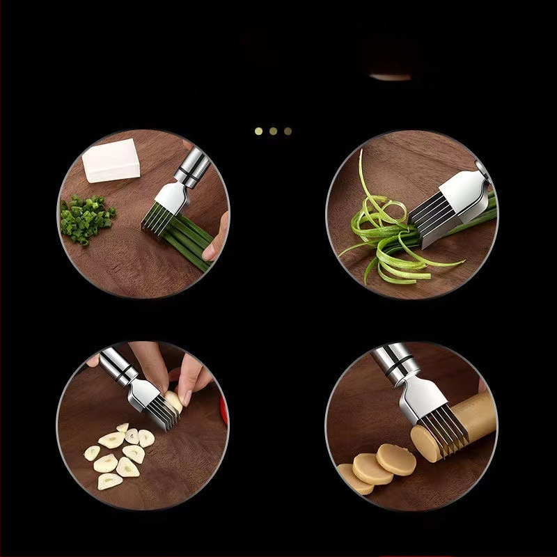 Nerūsējošā tērauda sīpolu griezējs Daudzfunkcionāls sīpolu griezēja nazis Sīpolu ēvele Ķiploku asni Griešanas virtuves sīkrīki