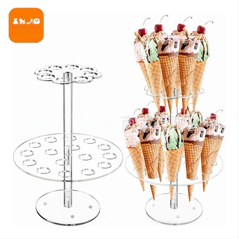 24 lyukú dupla rétegű akril fagylalttogás kúpos tojástekercs-tartó ropogós sushi tekercs tartó pattogatott kukorica kijelző állvány