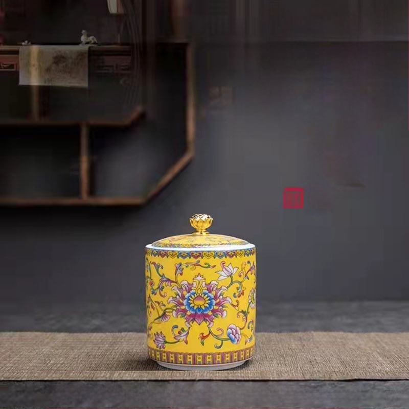 Tiesioginio gamyklinio tiekimo emalio spalvos arbatos skardinės, keraminės mažos buitinės sandarios skardinės, rūmų stiliaus arbatos laikymo skardinės, dovanų mažos arbatos skardinės