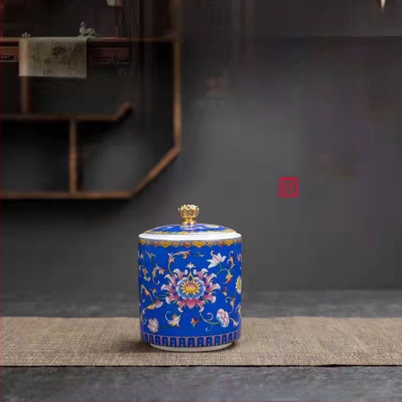 Tiesioginio gamyklinio tiekimo emalio spalvos arbatos skardinės, keraminės mažos buitinės sandarios skardinės, rūmų stiliaus arbatos laikymo skardinės, dovanų mažos arbatos skardinės