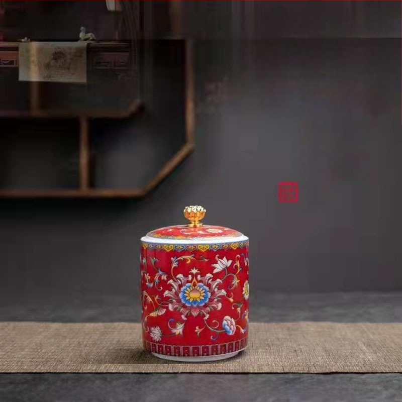 Tiesioginio gamyklinio tiekimo emalio spalvos arbatos skardinės, keraminės mažos buitinės sandarios skardinės, rūmų stiliaus arbatos laikymo skardinės, dovanų mažos arbatos skardinės