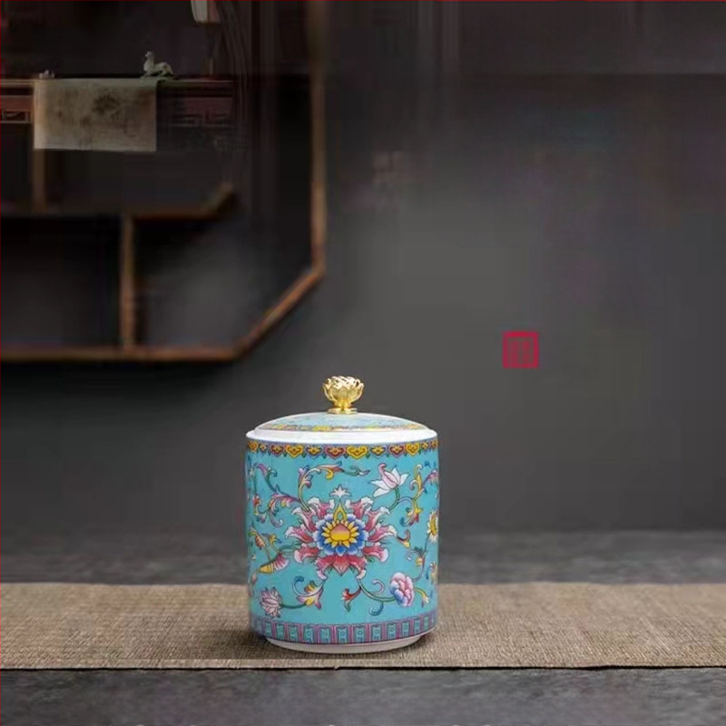 Tiesioginio gamyklinio tiekimo emalio spalvos arbatos skardinės, keraminės mažos buitinės sandarios skardinės, rūmų stiliaus arbatos laikymo skardinės, dovanų mažos arbatos skardinės