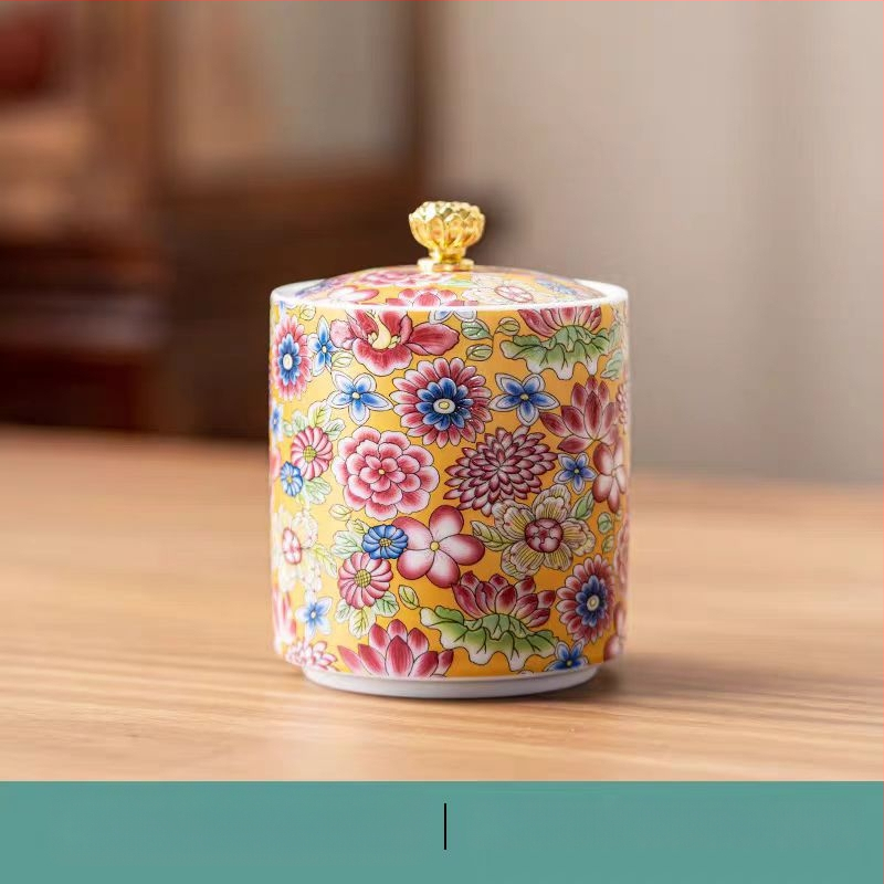 Tiesioginio gamyklinio tiekimo emalio spalvos arbatos skardinės, keraminės mažos buitinės sandarios skardinės, rūmų stiliaus arbatos laikymo skardinės, dovanų mažos arbatos skardinės