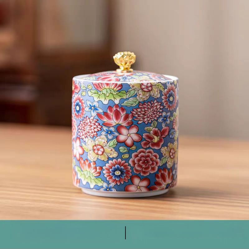 Tiesioginio gamyklinio tiekimo emalio spalvos arbatos skardinės, keraminės mažos buitinės sandarios skardinės, rūmų stiliaus arbatos laikymo skardinės, dovanų mažos arbatos skardinės