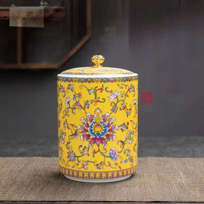 Tiesioginio gamyklinio tiekimo emalio spalvos arbatos skardinės, keraminės mažos buitinės sandarios skardinės, rūmų stiliaus arbatos laikymo skardinės, dovanų mažos arbatos skardinės