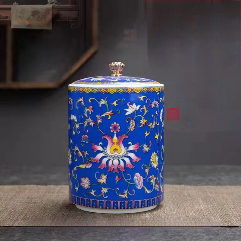 Tiesioginio gamyklinio tiekimo emalio spalvos arbatos skardinės, keraminės mažos buitinės sandarios skardinės, rūmų stiliaus arbatos laikymo skardinės, dovanų mažos arbatos skardinės