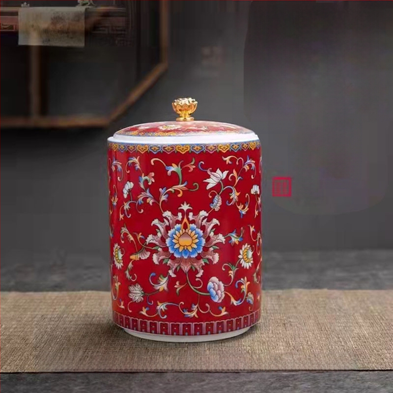 Tiesioginio gamyklinio tiekimo emalio spalvos arbatos skardinės, keraminės mažos buitinės sandarios skardinės, rūmų stiliaus arbatos laikymo skardinės, dovanų mažos arbatos skardinės