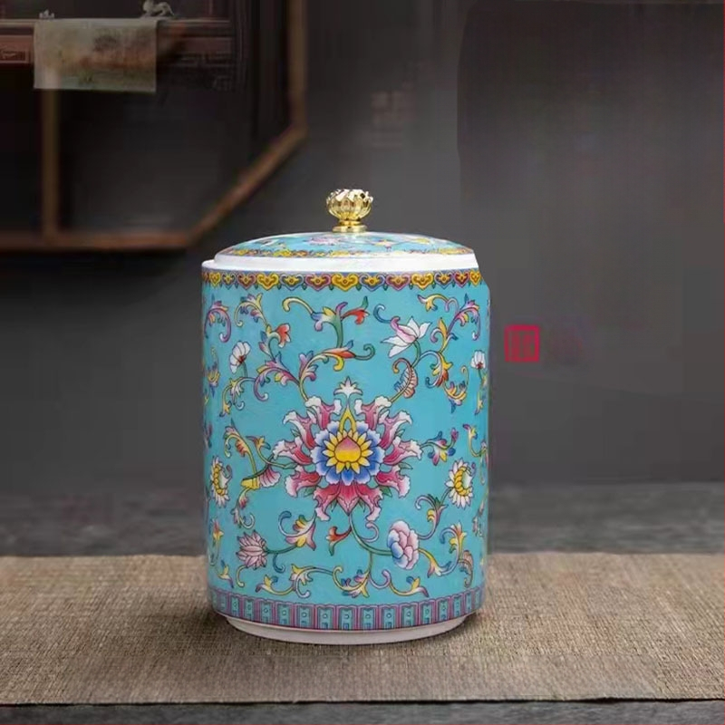 Tiesioginio gamyklinio tiekimo emalio spalvos arbatos skardinės, keraminės mažos buitinės sandarios skardinės, rūmų stiliaus arbatos laikymo skardinės, dovanų mažos arbatos skardinės