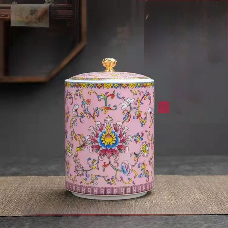 Tiesioginio gamyklinio tiekimo emalio spalvos arbatos skardinės, keraminės mažos buitinės sandarios skardinės, rūmų stiliaus arbatos laikymo skardinės, dovanų mažos arbatos skardinės