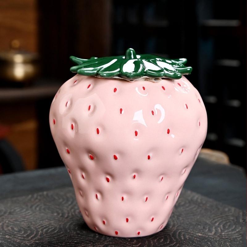 Kreatív epres teáskanna kínai kerámia tárolótartály lezárt tartály nedvességálló tearaktár személyre szabott teáskészlet díszek