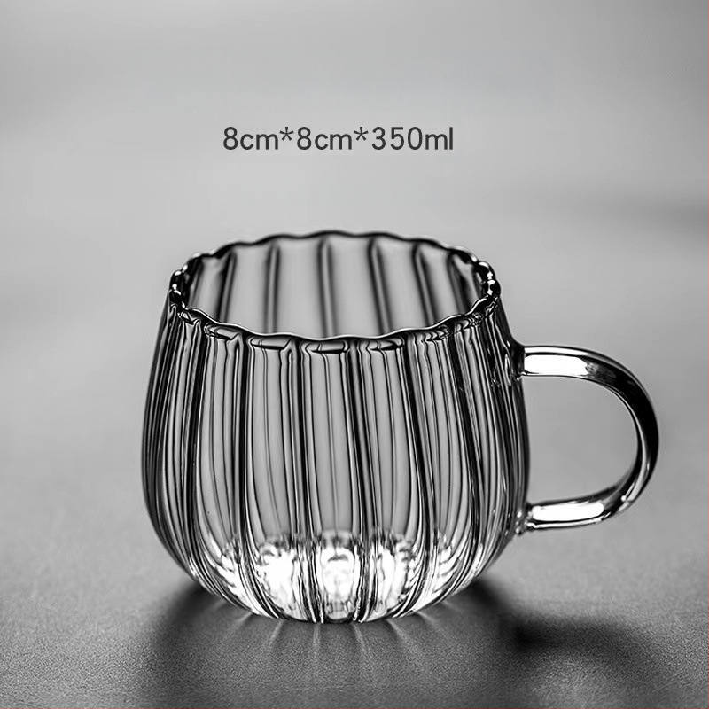 Dryžuotas stiklinis puodelis su dideliu borosilikato kiekiu, vertikaliai dryžuotas žiedlapių rašto rankena, skirtas namų biurui, kavos puodelis, pieno puodelis, arbatos puodelis