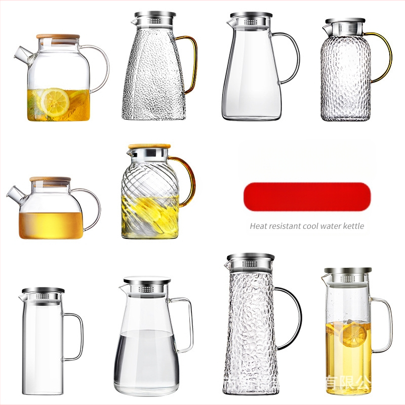 Aukštos spalvos stiklinis virdulys su rankena, atsparus aukštai temperatūrai, verdantis arbatinukas, komercinis tiesus virdulys, šaltas virdulys, šaltas virdulys, stiklinis virdulys