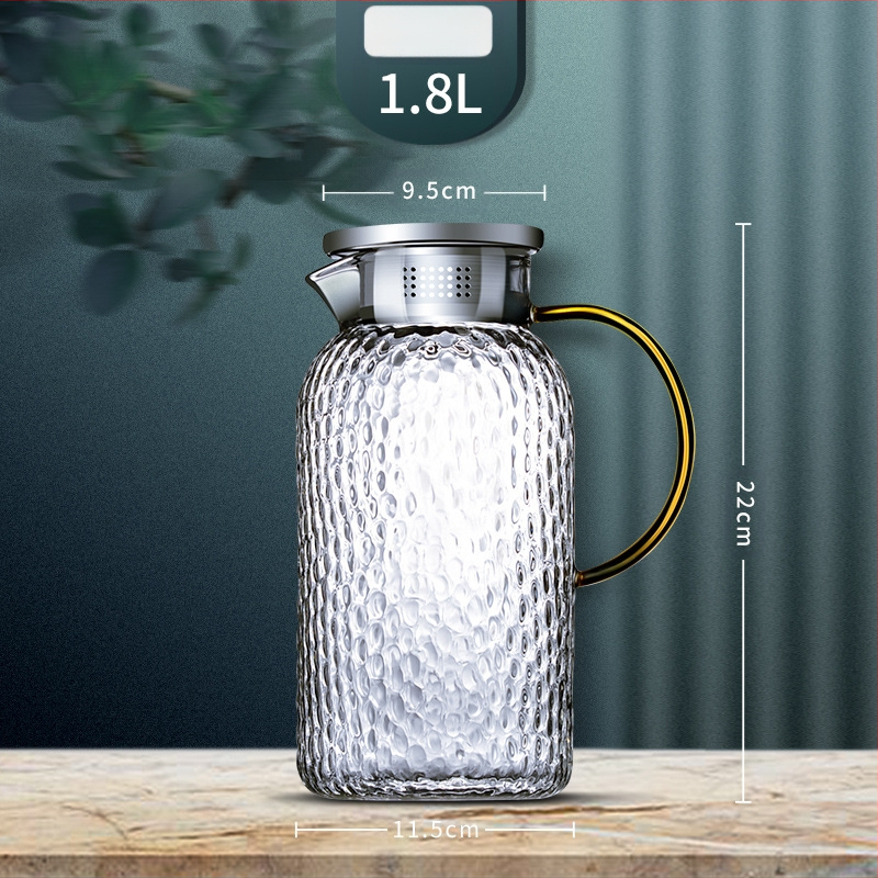 Aukštos spalvos stiklinis virdulys su rankena, atsparus aukštai temperatūrai, verdantis arbatinukas, komercinis tiesus virdulys, šaltas virdulys, šaltas virdulys, stiklinis virdulys