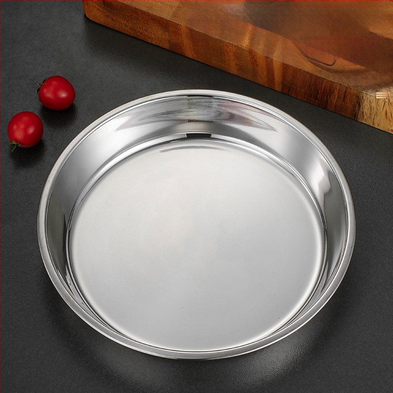 Īpaši bieza 304 nerūsējošā tērauda apaļa kūkas šķīvja, aukstās ādas Gong Gong komerciāla liela plakana šķīvja, dziļa šķīvja paplāte, dārzeņu šķīvis, tvaicēta kūkas šķīvis