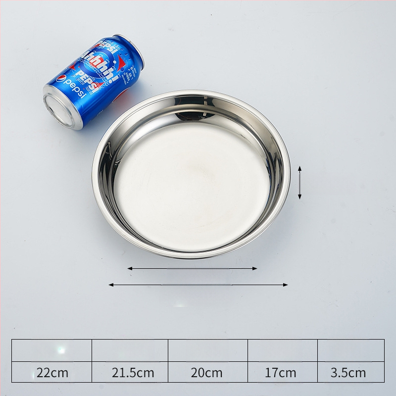 Īpaši bieza 304 nerūsējošā tērauda apaļa kūkas šķīvja, aukstās ādas Gong Gong komerciāla liela plakana šķīvja, dziļa šķīvja paplāte, dārzeņu šķīvis, tvaicēta kūkas šķīvis