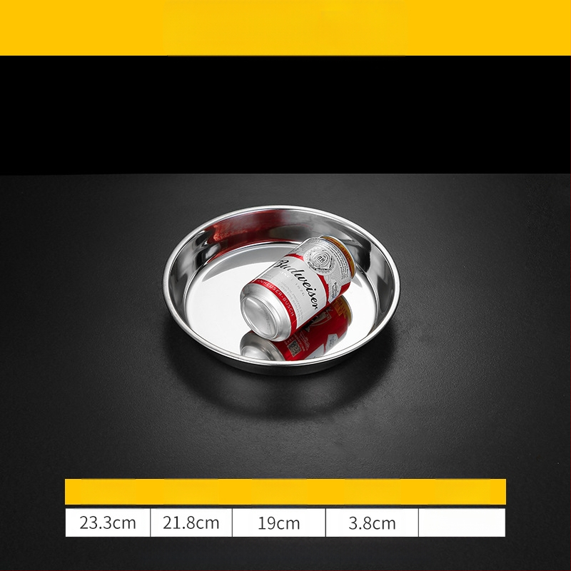 Īpaši bieza 304 nerūsējošā tērauda apaļa kūkas šķīvja, aukstās ādas Gong Gong komerciāla liela plakana šķīvja, dziļa šķīvja paplāte, dārzeņu šķīvis, tvaicēta kūkas šķīvis