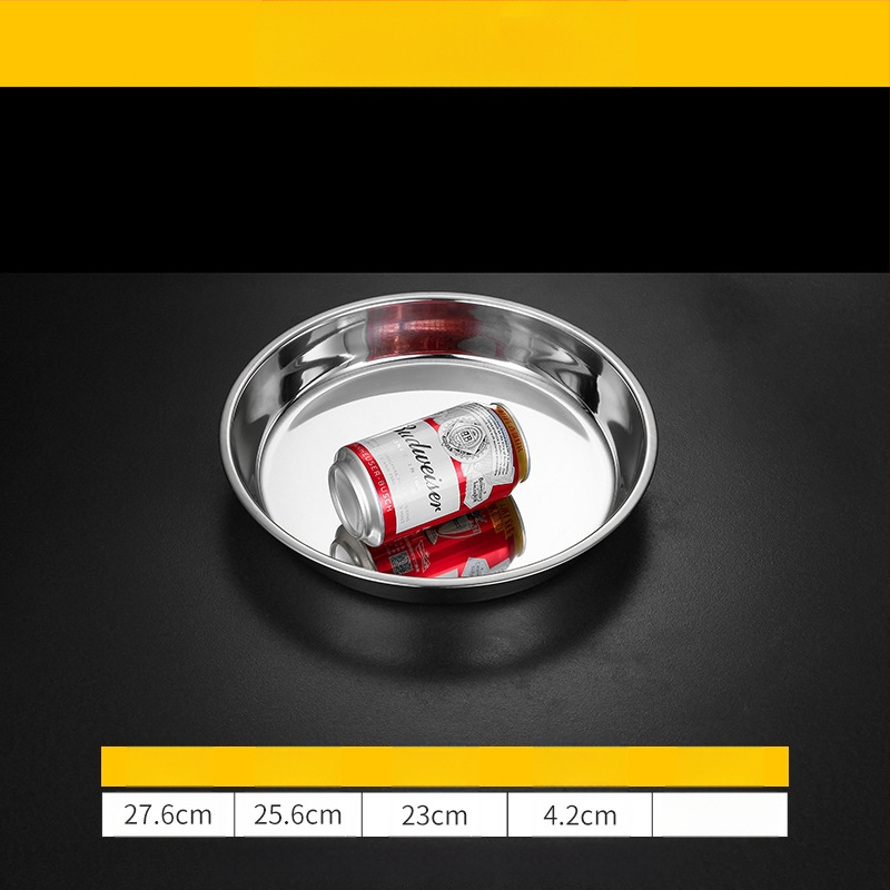 Īpaši bieza 304 nerūsējošā tērauda apaļa kūkas šķīvja, aukstās ādas Gong Gong komerciāla liela plakana šķīvja, dziļa šķīvja paplāte, dārzeņu šķīvis, tvaicēta kūkas šķīvis