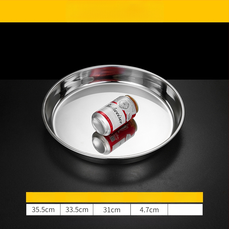 Īpaši bieza 304 nerūsējošā tērauda apaļa kūkas šķīvja, aukstās ādas Gong Gong komerciāla liela plakana šķīvja, dziļa šķīvja paplāte, dārzeņu šķīvis, tvaicēta kūkas šķīvis