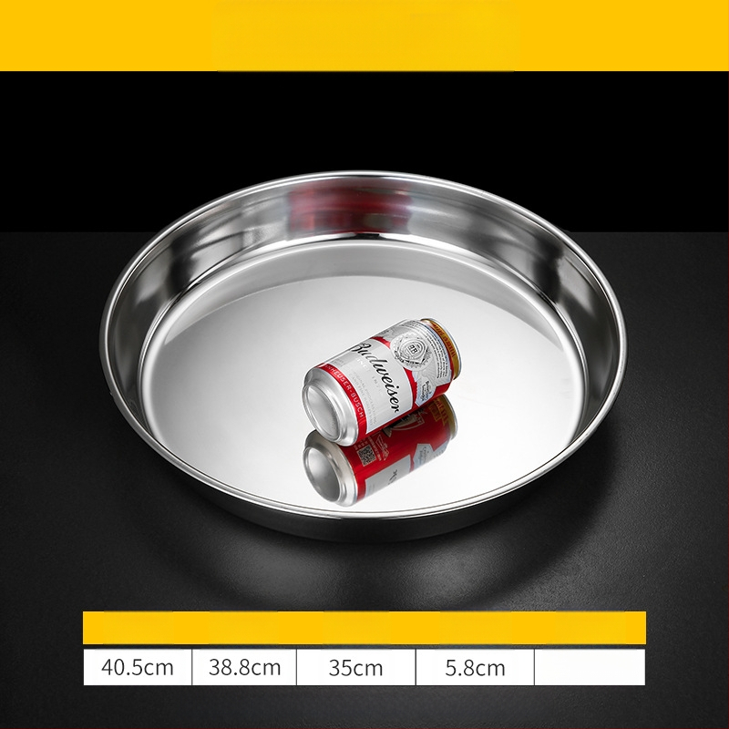 Īpaši bieza 304 nerūsējošā tērauda apaļa kūkas šķīvja, aukstās ādas Gong Gong komerciāla liela plakana šķīvja, dziļa šķīvja paplāte, dārzeņu šķīvis, tvaicēta kūkas šķīvis