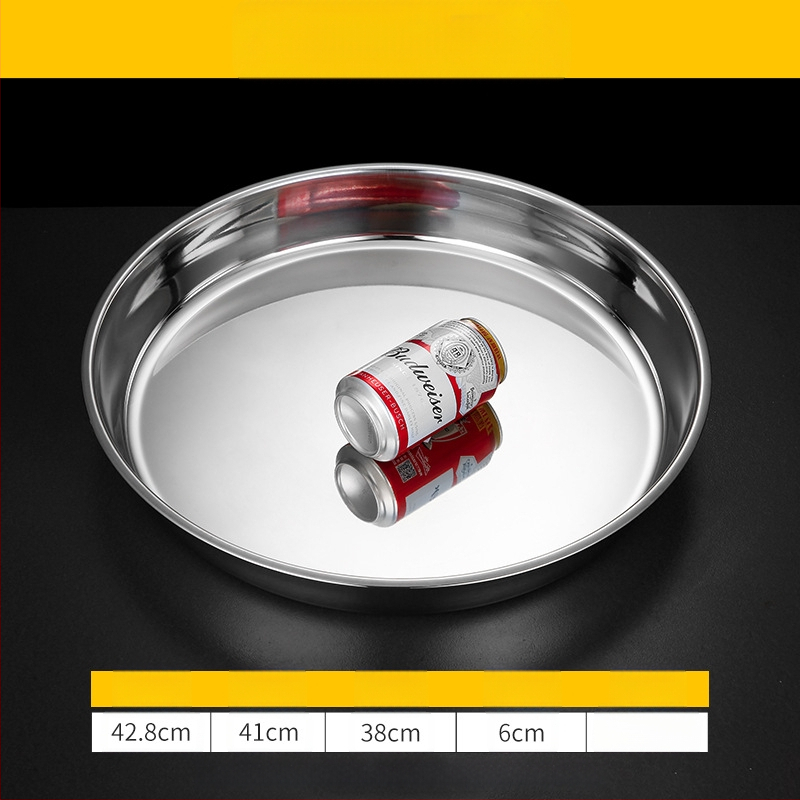 Īpaši bieza 304 nerūsējošā tērauda apaļa kūkas šķīvja, aukstās ādas Gong Gong komerciāla liela plakana šķīvja, dziļa šķīvja paplāte, dārzeņu šķīvis, tvaicēta kūkas šķīvis