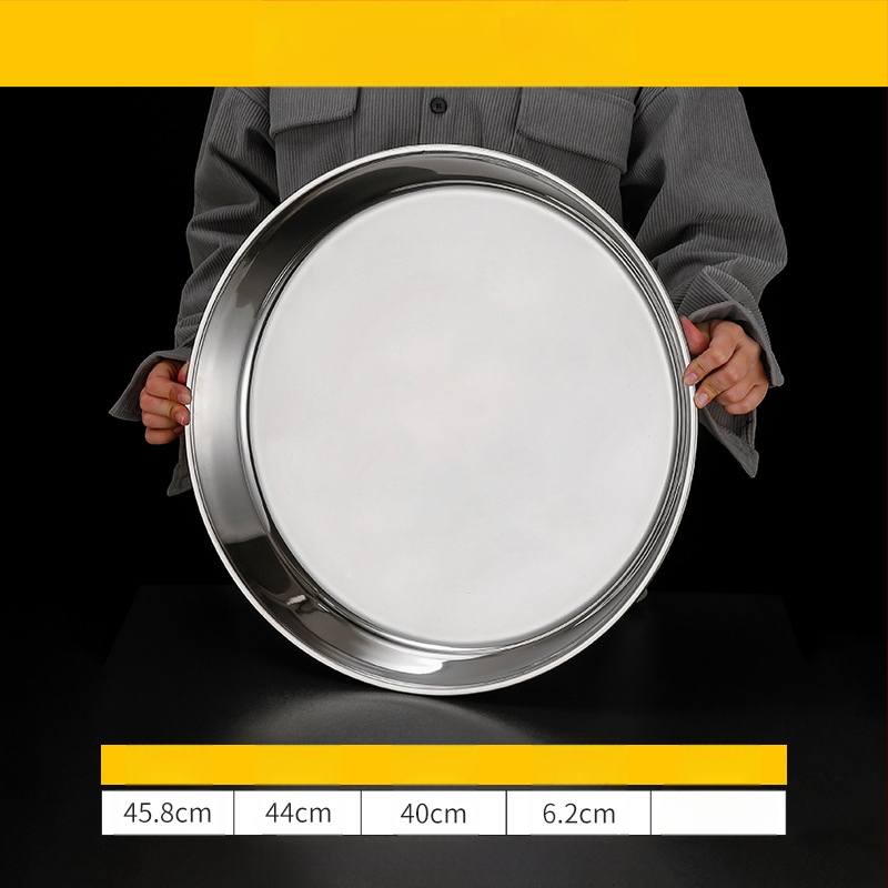 Īpaši bieza 304 nerūsējošā tērauda apaļa kūkas šķīvja, aukstās ādas Gong Gong komerciāla liela plakana šķīvja, dziļa šķīvja paplāte, dārzeņu šķīvis, tvaicēta kūkas šķīvis