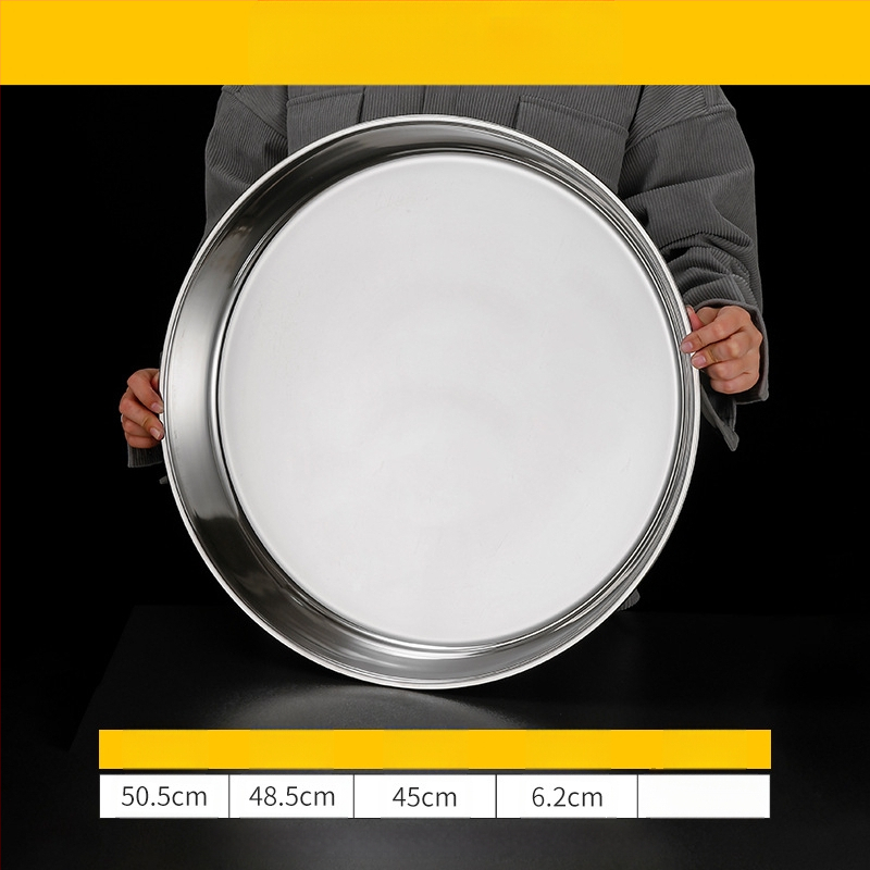 Īpaši bieza 304 nerūsējošā tērauda apaļa kūkas šķīvja, aukstās ādas Gong Gong komerciāla liela plakana šķīvja, dziļa šķīvja paplāte, dārzeņu šķīvis, tvaicēta kūkas šķīvis