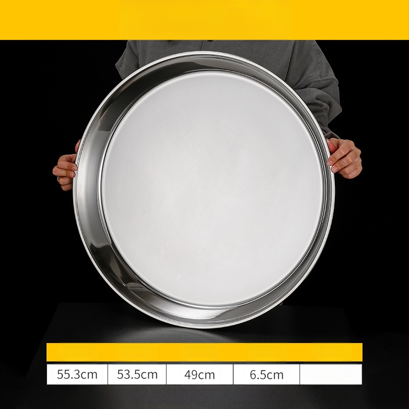 Īpaši bieza 304 nerūsējošā tērauda apaļa kūkas šķīvja, aukstās ādas Gong Gong komerciāla liela plakana šķīvja, dziļa šķīvja paplāte, dārzeņu šķīvis, tvaicēta kūkas šķīvis