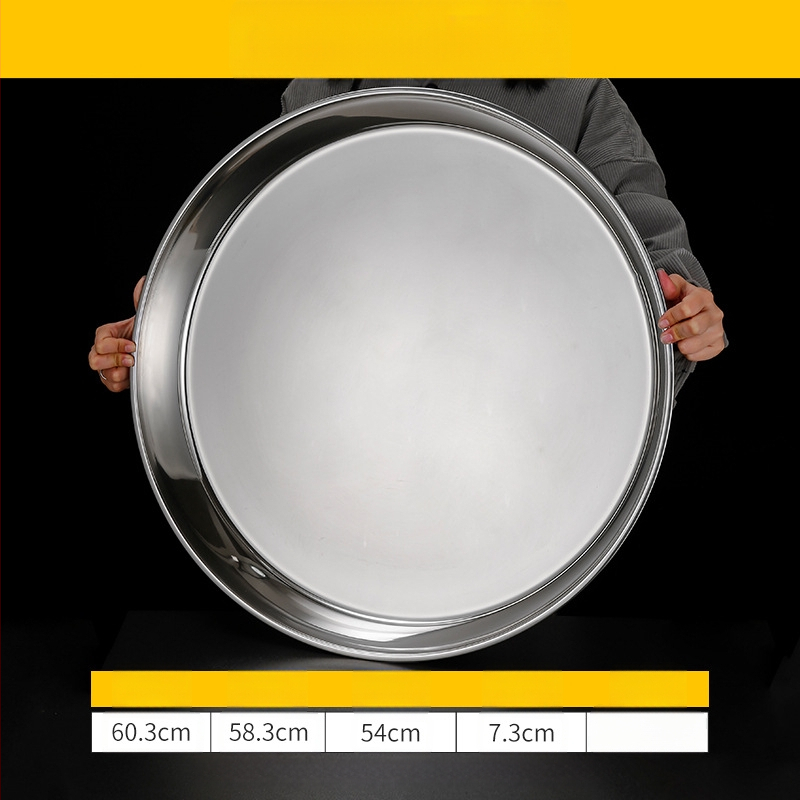 Īpaši bieza 304 nerūsējošā tērauda apaļa kūkas šķīvja, aukstās ādas Gong Gong komerciāla liela plakana šķīvja, dziļa šķīvja paplāte, dārzeņu šķīvis, tvaicēta kūkas šķīvis