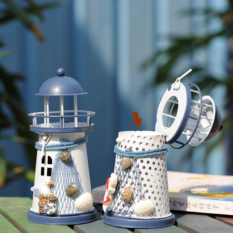 Блестяща океанска раковина, железен фар, средиземноморски стил, домашни орнаменти, морски модни занаяти