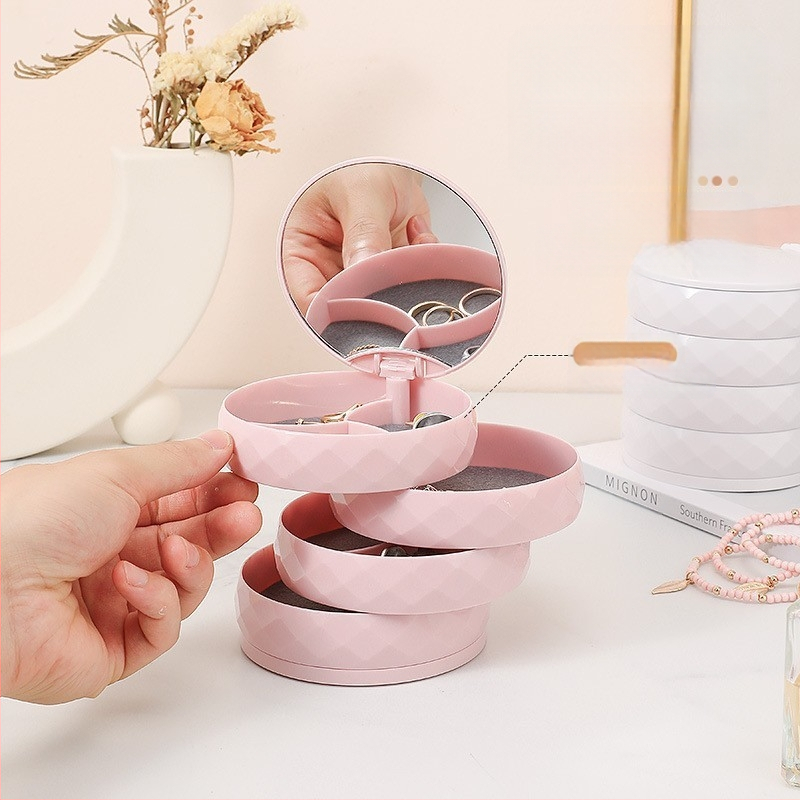 Forgó fülbevaló ékszerdoboz többrétegű fülbevaló tároló doboz kis gyönyörű fülbevalók nyaklánc ékszertartó tükörrel porálló doboz